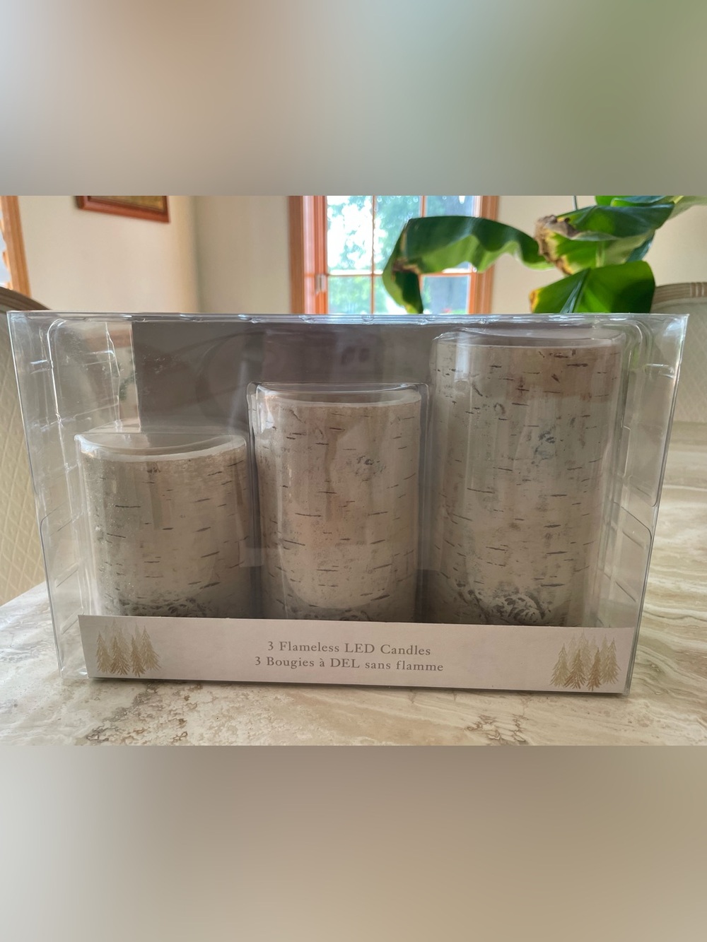 NEW IN BOX Set of 3 Birch-Style Flameless LED Pillar Candles with Timers